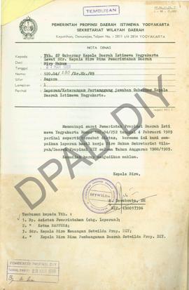 Nota Dinas Nomor 120.04/280/Br.HK./1989 tanggal 27 Maret 1989 dari Kepala Biro Bina Pemerintahan ...