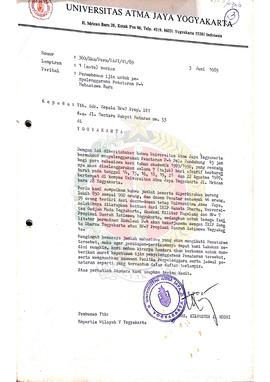 Surat dari Rektor Universitas Atma Jaya Yogyakarta kepada Kepala BP-7 Provinsi Daerah Istimewa Yo...