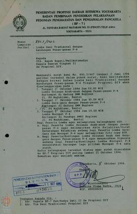 Surat dari BP-7 Dati Sleman Untuk Bupati/ Walikotamadya Kepala Dati  II Se Propinsi DIY No. 893.3...
