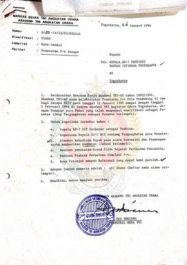Surat dari Gubernur Akademi Tentara Nasional Indonesia Angkatan Udara (TNI AU) kepada Kepala BP-7...