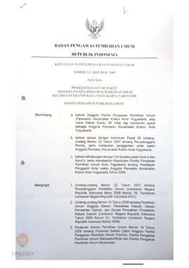 Surat dari Panitia Pengawas Pemilihan Umum (Panwaslu) Kabupaten Bantul No: 180/Panwaslu.Btl/2009 ...