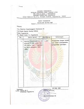 Surat dari Kepala Sekolah Yayasan Tarakanita SMU Stella Duce I Yogyakarta kepada Panitia Penyelen...