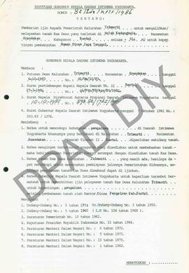 Surat Keputusan Gubernur DIY No. 82/Id2/KPTS/1986 tentang pemberian ijin kepada Pemerintah Kalura...