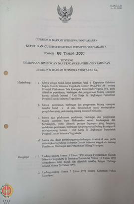 Surat Gubernur Daerah Istimewa Yogyakarta Nomor: 55 Tahun 2000 tentang Pembinaan, Bimbingan dan P...