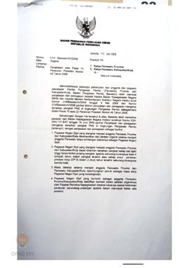 Surat No. 570 / Bawaslu / VII / 2009 dari Badan Pengawas Pemilihan Umum RI untuk Ketua  Panwaslu ...