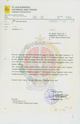 Berkas surat dari Perusahaan Listrik Negara Distribusi Jawa Tengah Cabang Yogyakarta perihal renc...