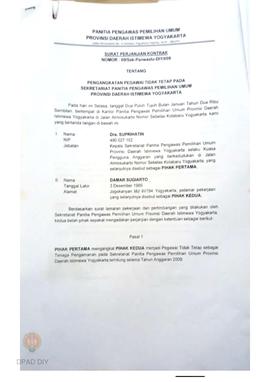 Surat Perjanjian Kontrak No 09/Sek-Panwaslu-DIY/I/09  tentang Pengangkatan Pegawai Tidak Tetap pa...