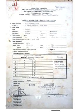 Laporan hasil Balai Pengawasan dan sertifikasi Benih II Jateng dan DIY tentang pemeriksaan lapang...