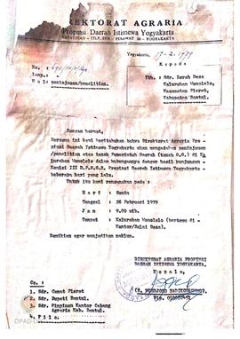 Surat dari Direktorat Agraria DIY No. 690/ 94/ PH/ II/ Agr tanggal 17 Pebruari 1979 kepada Lurah ...