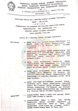 Surat Keputusan Kepala BP-7 Provinsi Daerah Istimewa Yogyakarta Nomor: 188.43/480 tentang Pembent...