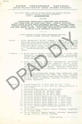 Surat Keputusan Kepala Kantor Wilayah Badan Pertanahan Nasional Provinsi DIY. No : 001/SK / HP / ...