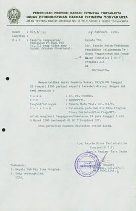 Surat dari Kepala Dinas Perindustrian Daerah Istimewa Yogyakarta kepada kepala  Badan Pembina Pen...