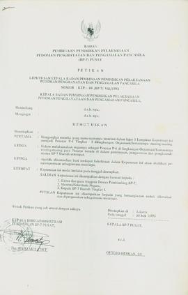 Petikan Keputusan Kepala BP-7 Nomor : KEP-66/BP-7/VII/1993 yang mengangkat Drs. Edy Yusuf Nursams...