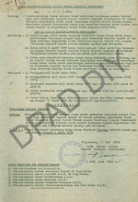 Surat Keputusan Kepala Daerah DIY No. 214/1973 tanggal 29 Mei 1973 tentang penetapan harga beras ...
