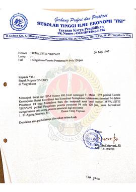 Surat dari Ketua  Sekolah Tinggi Ilmu Ekonomi  YKP Yogyakarta kepada Kepala BP-7 Daerah Istimewa ...
