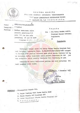 Surat dari Ketua Dharma Wanita Unit BKN Provinsi Daerah Istimewa Yogyakarta kepada Ketua Dharma W...