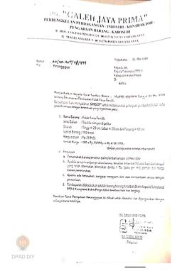 Surat kesanggupan dari UD. Galeh Jaya Prima No.20/UDGJP/V/1999 tanggal 15 Mei 1999 kepada Kepala ...