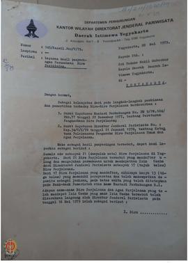 Surat Nomor 145/Kanwil. Par/79 tertanggal 28 Mei 1979 dari Kantor Wilayah Dirjen Pariwisata Provi...