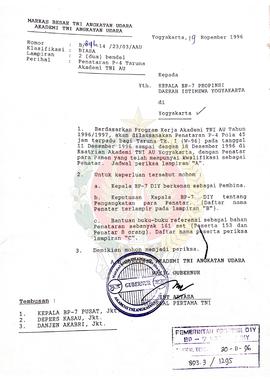 Surat dari Wakil Gubernur Akademi TNI AU (Tentara Nasional Indonesia Angkatan Udara) kepada Kepal...