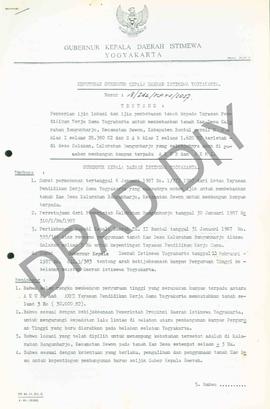 Surat Keputusan Gubernur Kepala Daerah Istimewa Yogyakarta    Nomor : 18/Id2/KPTS/1987 tentang pe...