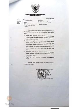 Surat dari Badan Pengawas Pemilihan Umum RI kepada Ketua Panwaslu Provinsi seluruh Indonesia No. ...