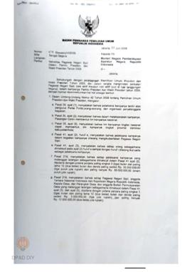 Surat dari Badan Pengawas Pemilihan Umum Republik Indonesia kepada  Menteri Negara Pemberdayaan A...