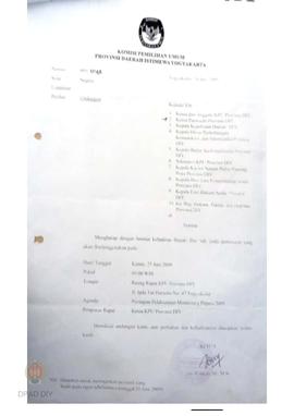 Undangan dari KPU Provinsi DIY kepada Ketua Panwaslu Provinsi DIY perihal persiapan pelaksanaan m...