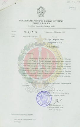 Surat dari Gubernur Provinsi Daerah Istimewa Yogyakarta kepada Kepala BP-7 Daerah Istimewa Yogyak...