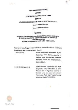Perjanjian antara Pemkab. Sleman dengan Akademi Keperawatan Panti Rapih Yogyakarta No. 06/PK.KDH/...