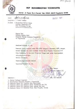 Surat dari Rektor Institut Keguruan dan Ilmu Pendidikan Muhammadiyah Yogyakarta kepada Kepala BP-...