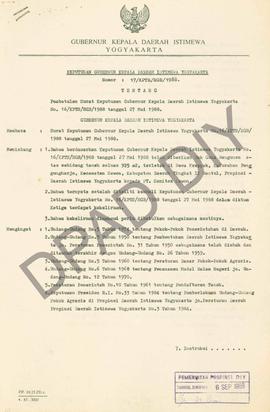 Surat Gubernur Kepala Daerah DIY, no. 17/KPTS/HGB/1988, tertanggal 23 Agustus 1988 tentang pembet...