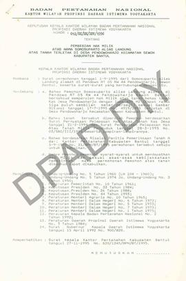 Surat Keputusan Kepala   Kantor Wilayah BPN Provinsiinsi DIY                     No : 012/SK/HM/B...