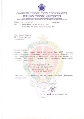 Surat dari Direktur Akademi Teknik  Yayasan Keluarga Pahlawan Negara Yogyakarta kepada Kepala BP-...