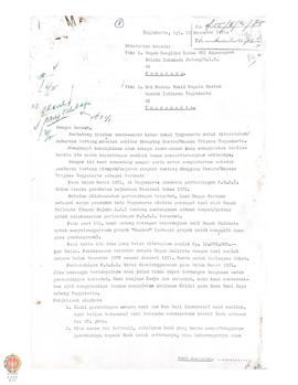 Surat dari Onggo Hartono kepada Panglima Kodam VII Diponegoro dan Sri Paduka Wakil Gubernur DIY t...
