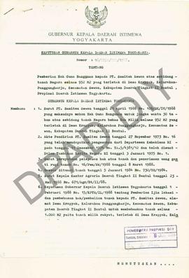 Surat keputusan Gubernur Kepala Daerah DIY, no. 16/KPTS/HGB/1988 tanggal 27 Mei 1988 tentang pemb...