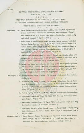 Keputusan Gubernur Kepala Daerah Istimewa Yogyakarta nomor: 93/TIM/1994 tentang pembentukan tim p...