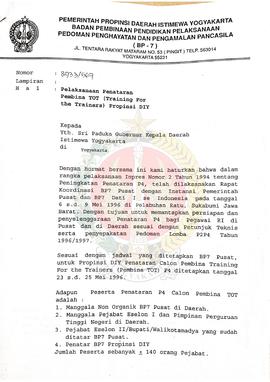 Surat dari Kepala BP-7 Daerah Istimewa Yogyakarta kepada Sri Paduka Gubernur Kepala Daerah Istime...