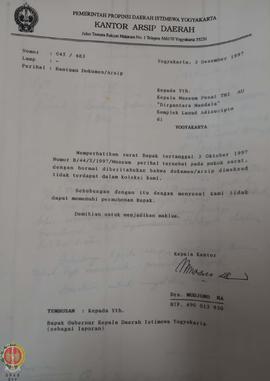 Berkas surat konfirmasi bahwa dokumen/arsip yang berkaitan dengan eks. Gedung Pabrik Gula Wonocat...