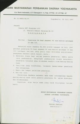 Surat dari Sekretaris I Badan Musyawarah Perbankan Daerah Daerah Istimewa Yogyakarta kepada Kepal...