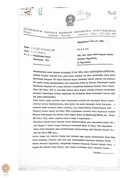 Surat Gubernur KDH DIY kepada ketua DPRD nomor: K 1/I. 5/3263/80 perihal pembentukan Dinas Pariwi...
