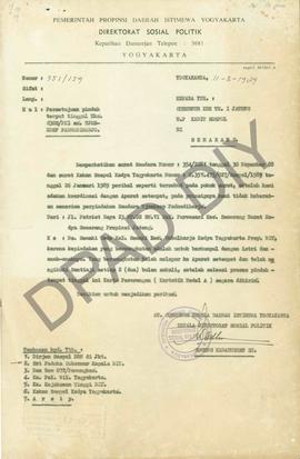 Surat dari Gubernur Kepala Daerah Istimewa Yogyakarta, atas nama Kepala Direktorat Sosial Politik...