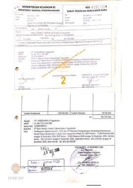 Surat Perintah Pencairan Dana kepada PT. Arsigraphi untuk Pembayaran Tagihan Invoice I, II, III d...