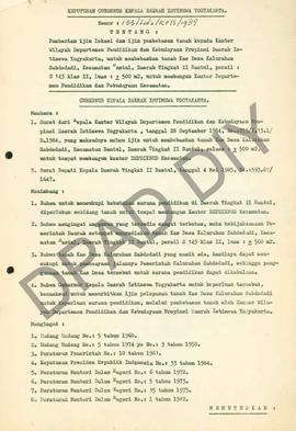 Surat Keputusan Gubernur Kepala Daerah Istimewa Yogyakarta                Nomor: 133/Idz/KPTS/198...