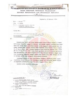 Berkas surat mengenai dikirimkannya daftar nama calon peserta penataran Pelatih Inti dan Pengelol...