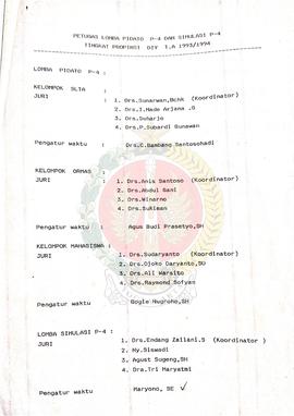 Daftar Petugas Pidato P-4 dan Simulasi P-4 Tingkat Provinsi Daerah Istimewa Yogyakarta dan Kabupa...