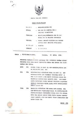 Surat kawat Mendagri/Ketua PPI No : 62/15/RDG/IV/1982 tentang Naskah amanat presiden dan sumpah/j...