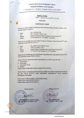 Surat dari Badan Kesbanglinmas kepada Ketua  Panwaslu Provinsi DIY perihal  Rapat Kerja Analisa S...
