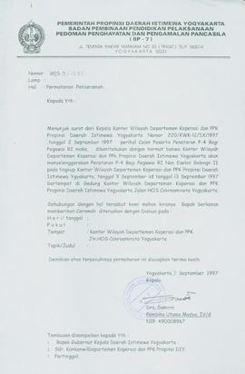 Surat dari Kepala BP-7 Pemerintah Provinsi Daerah Istimewa Yogyakarta kepada :- perihal permohona...