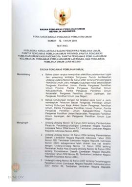 Peraturan Badan Pengawas Pemilihan Umum  Republik Indonesia No : 12 tahun 2008 tentang  Hubungan ...