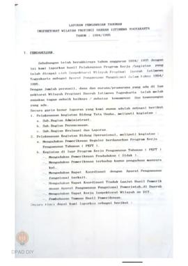 Laporan Pengawasan Tahunan  Inspektorat Wilayah propinsi DIY tahun 1994/1995